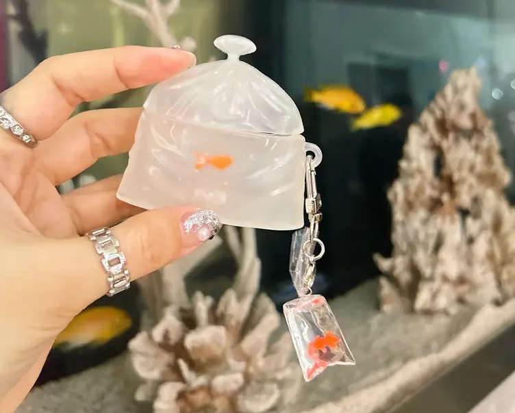 透明色耳机壳 小金鱼防摔壳 硅胶苹果耳机包 适用于AirPods1/2/3/4/pro/pro2耳机套 透明色 AirPods pro/pro2